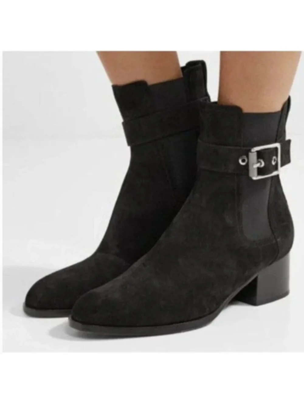 Rag & Bone Moto Boots Size 6.5 Black Suede Biker Block Heel Chelsea Ankle Bootie